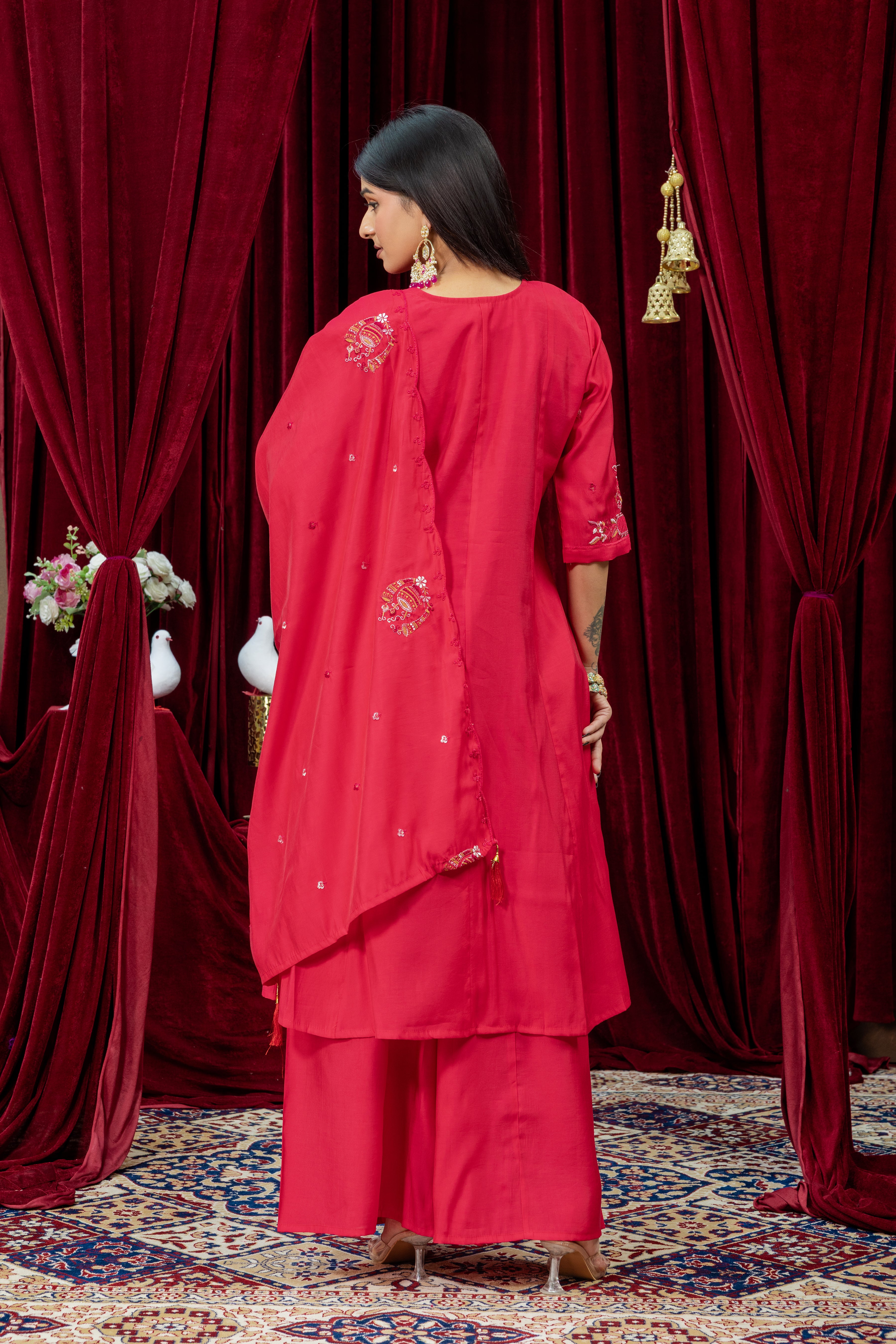 Rani Pink Embroidered Punjabi Suit Set with Dupatta