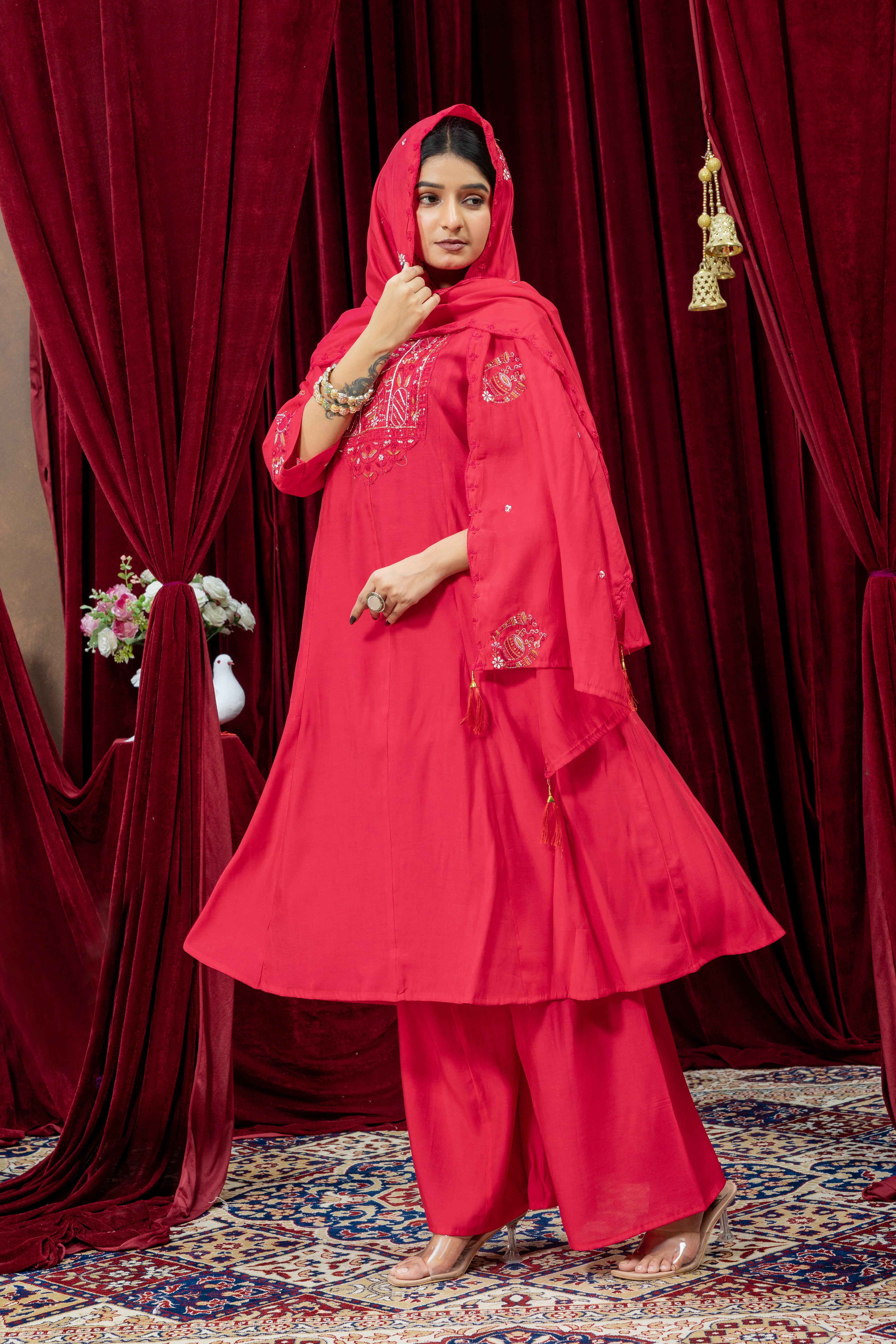 Rani Pink Embroidered Punjabi Suit Set with Dupatta