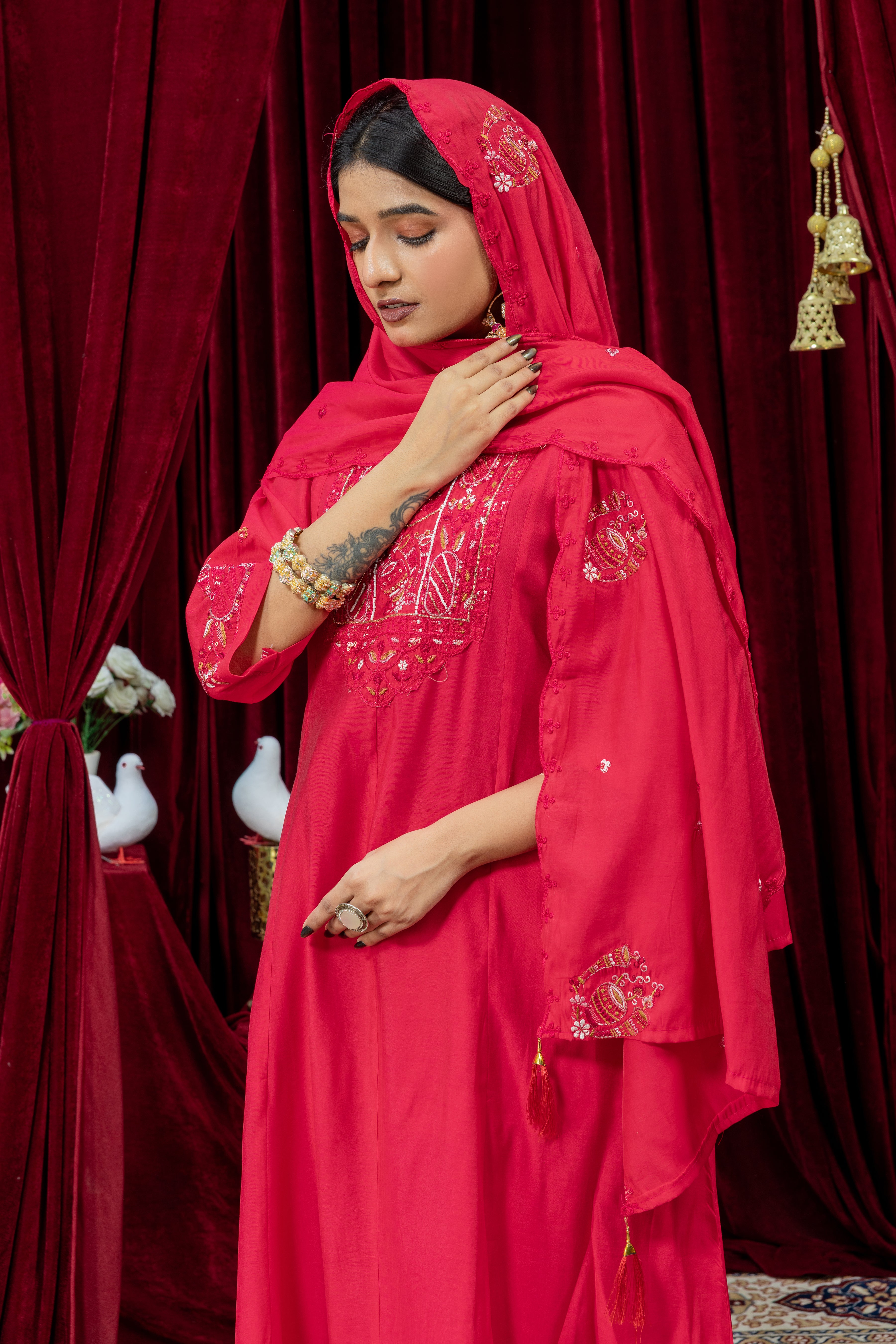 Rani Pink Embroidered Punjabi Suit Set with Dupatta