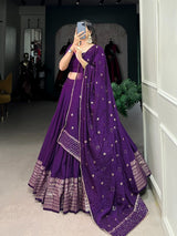 Pure Chanderi Lehenga with Zari Border & Sequin Dupatta