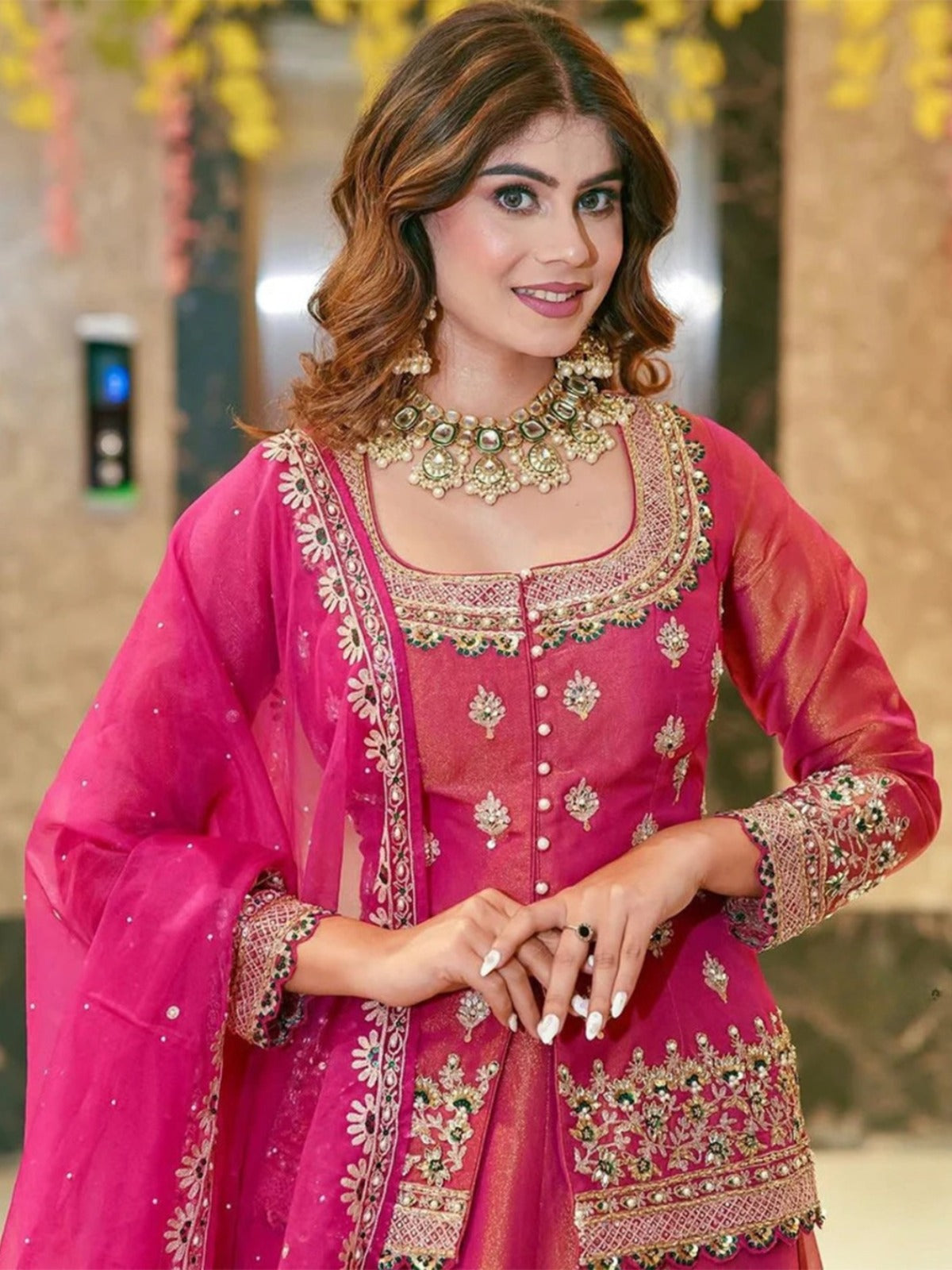 Premium Pink Color Fendi Long Choli-Lehenga Set
