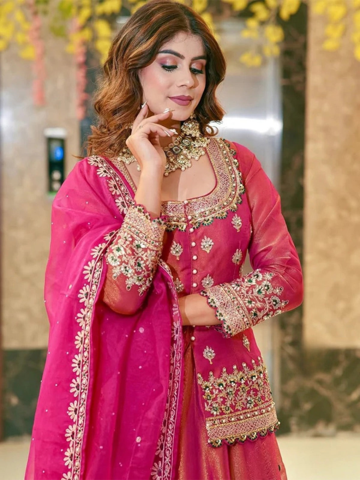 Premium Pink Color Fendi Long Choli-Lehenga Set