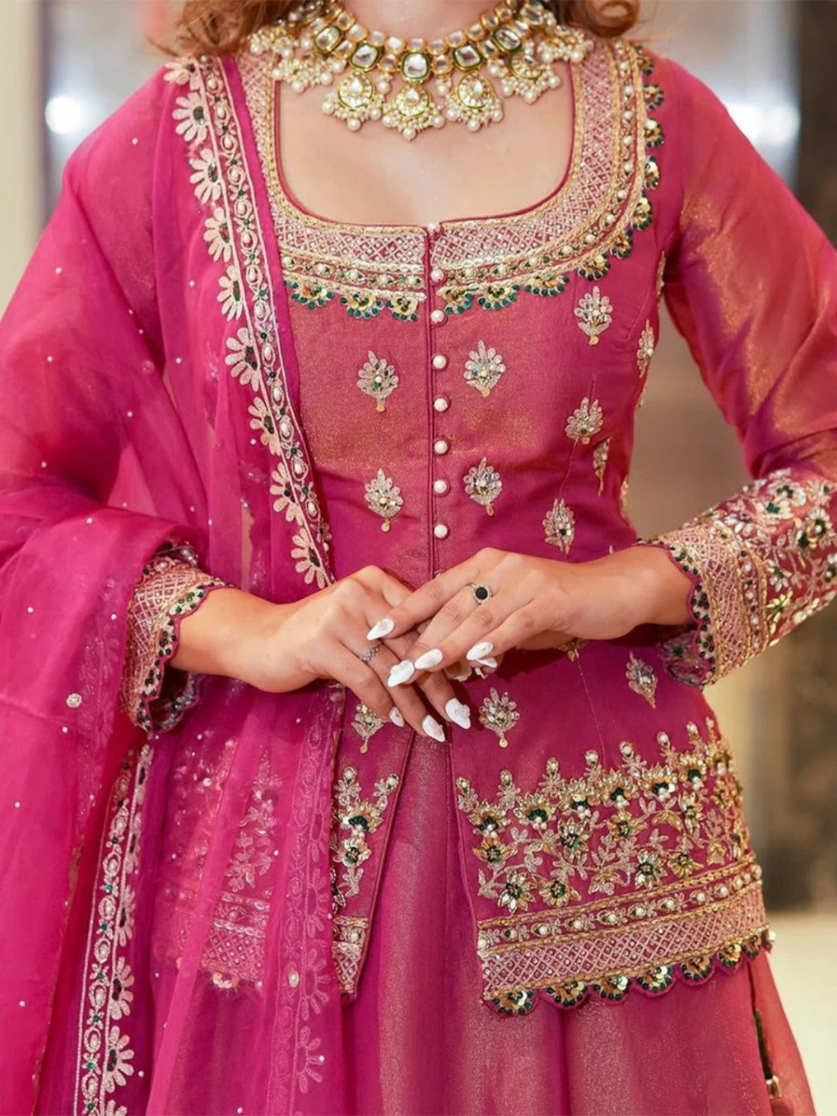 Premium Pink Color Fendi Long Choli-Lehenga Set