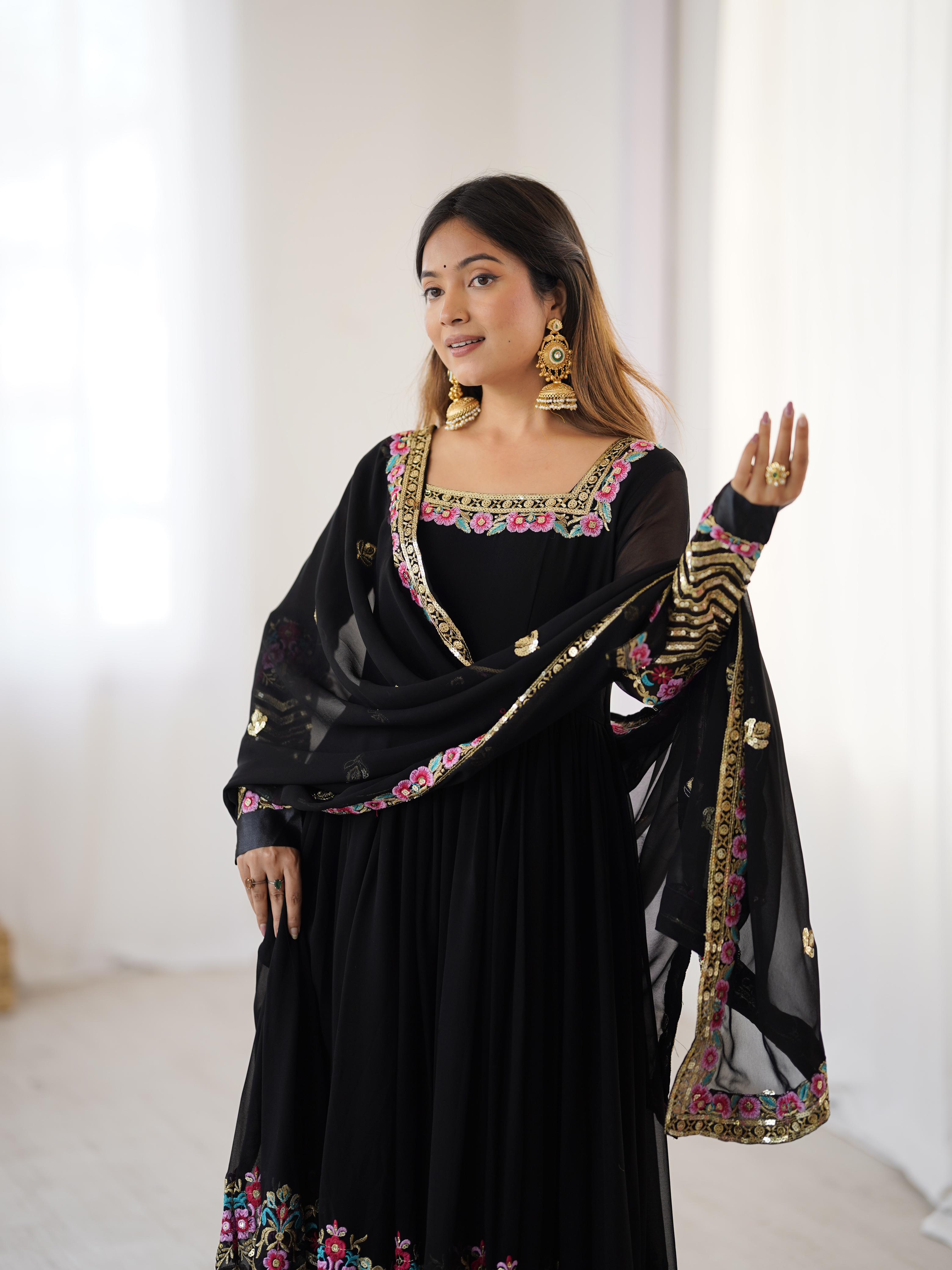 "Elegant Heavy Lace Work Designer Anarkali Three Piece Set"*