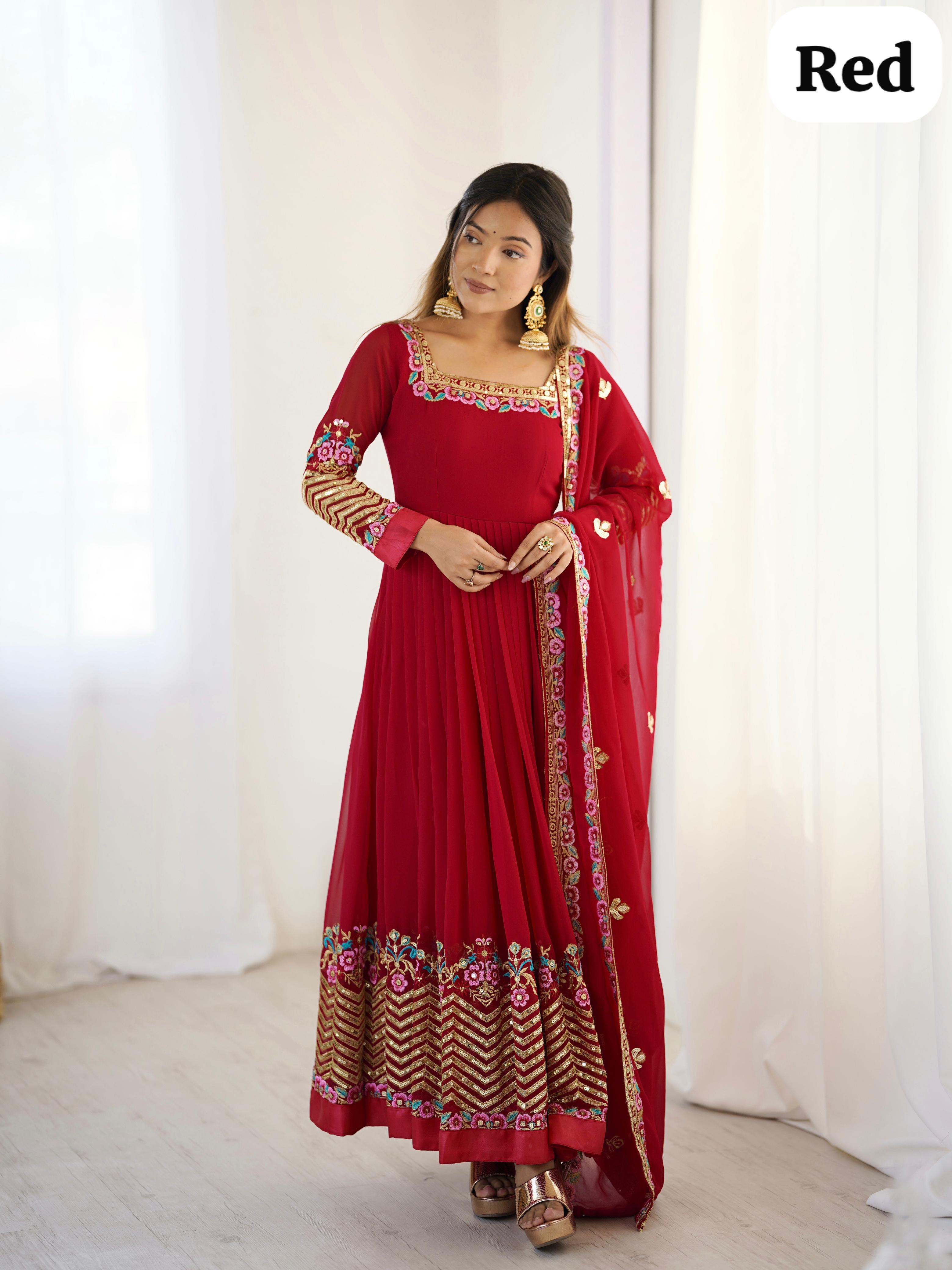 "Elegant Heavy Lace Work Designer Anarkali Three Piece Set"*