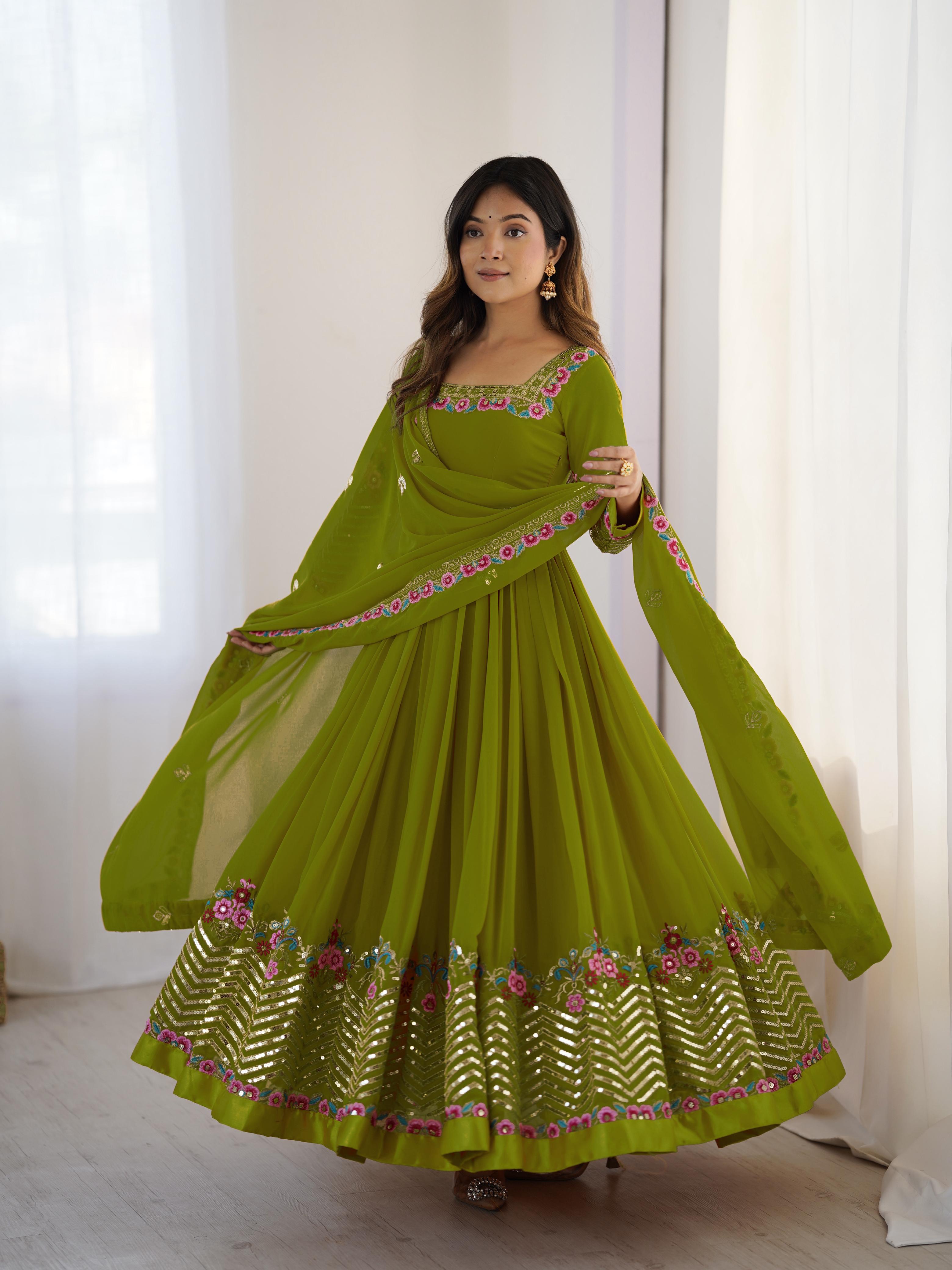 "Elegant Heavy Lace Work Designer Anarkali Three Piece Set"*