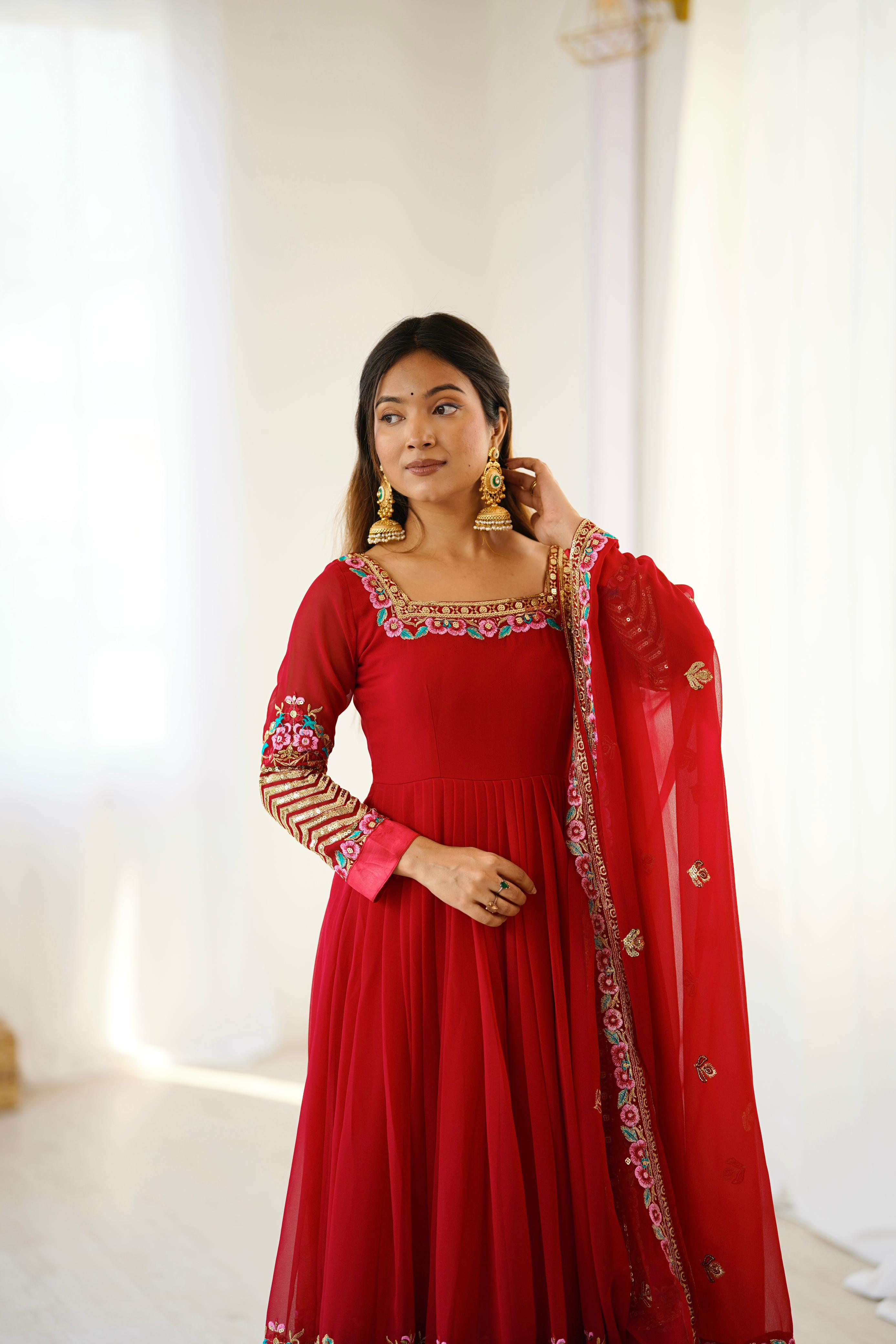 "Elegant Heavy Lace Work Designer Anarkali Three Piece Set"*