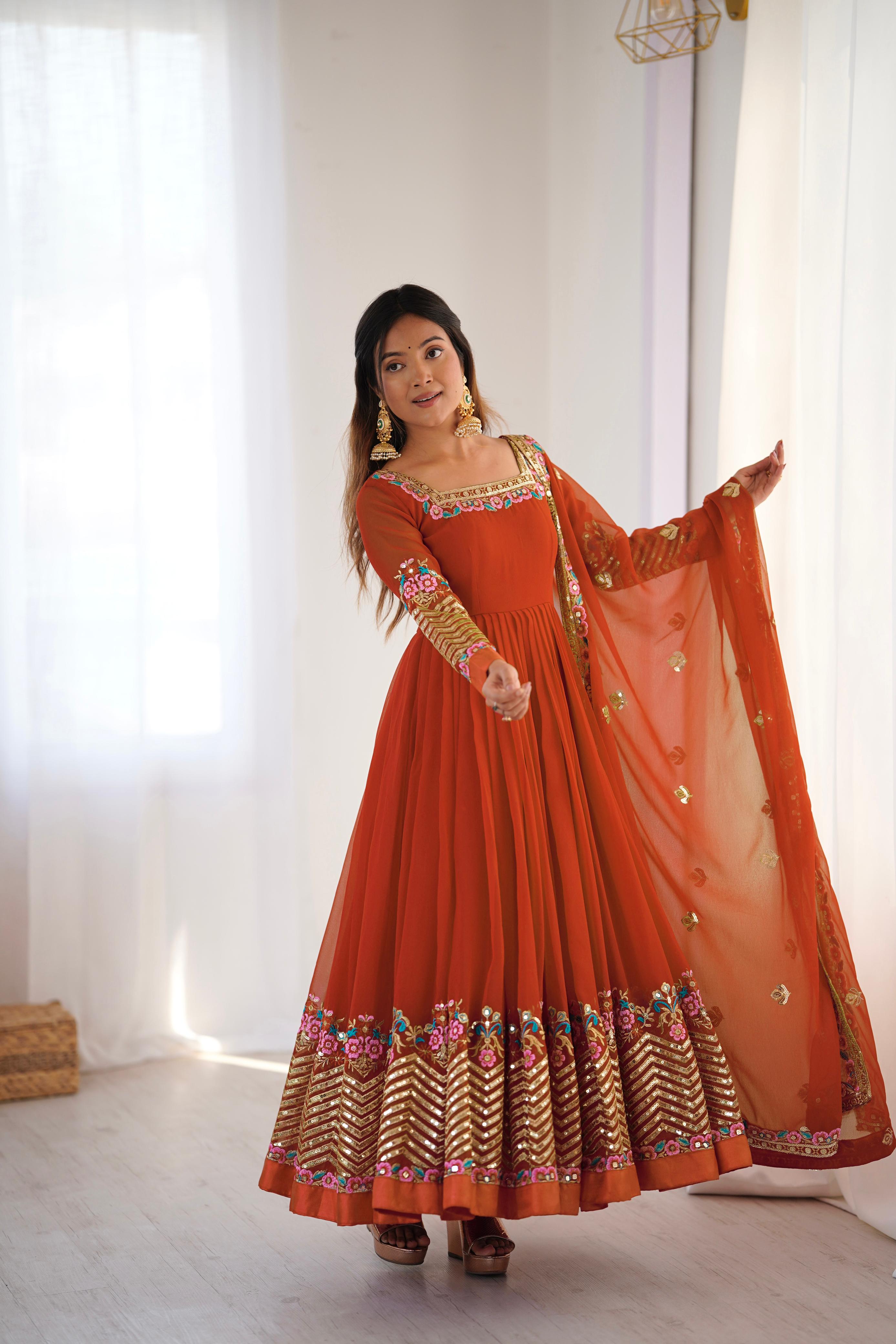 "Elegant Heavy Lace Work Designer Anarkali Three Piece Set"*