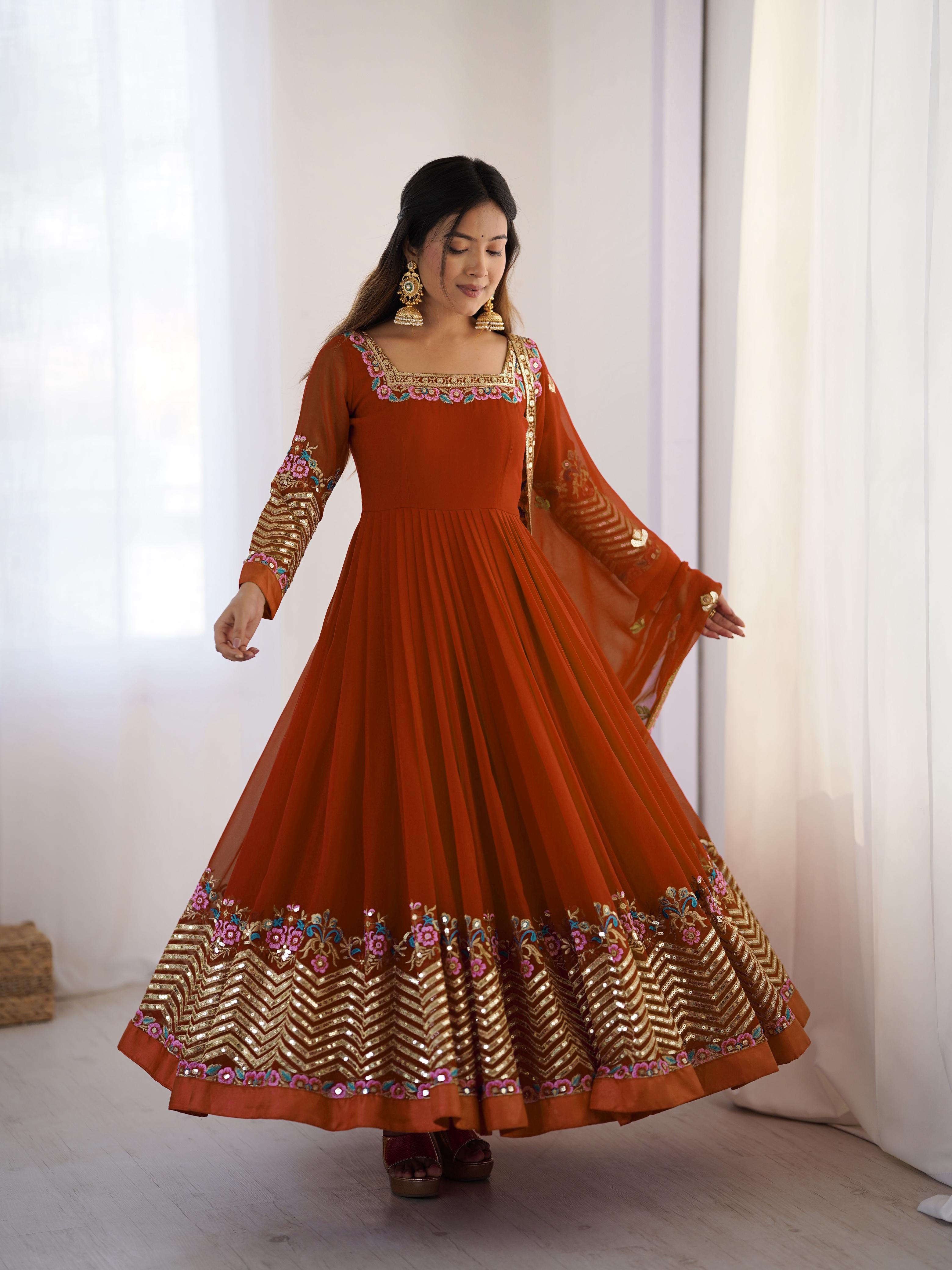 "Elegant Heavy Lace Work Designer Anarkali Three Piece Set"*
