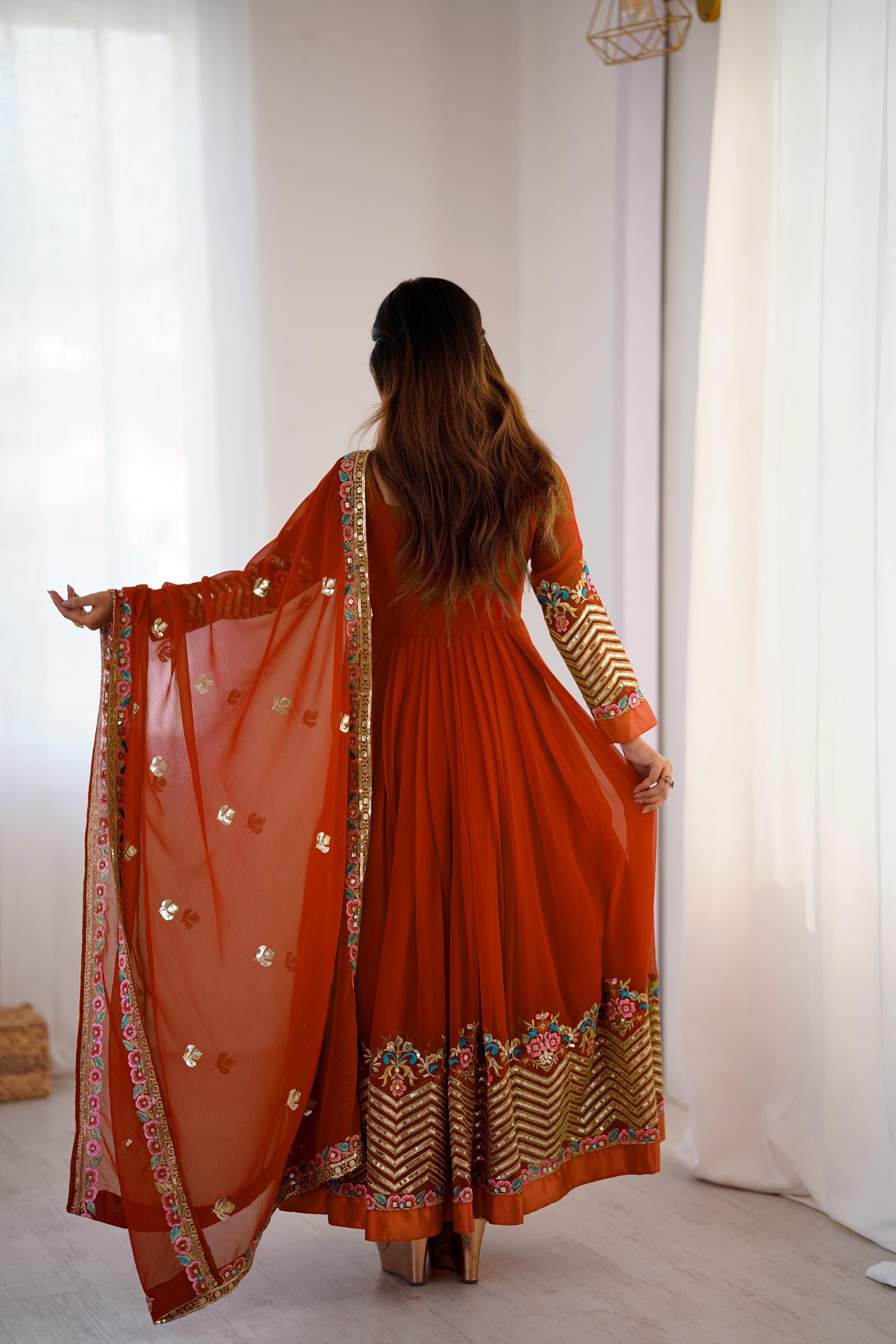 "Elegant Heavy Lace Work Designer Anarkali Three Piece Set"*