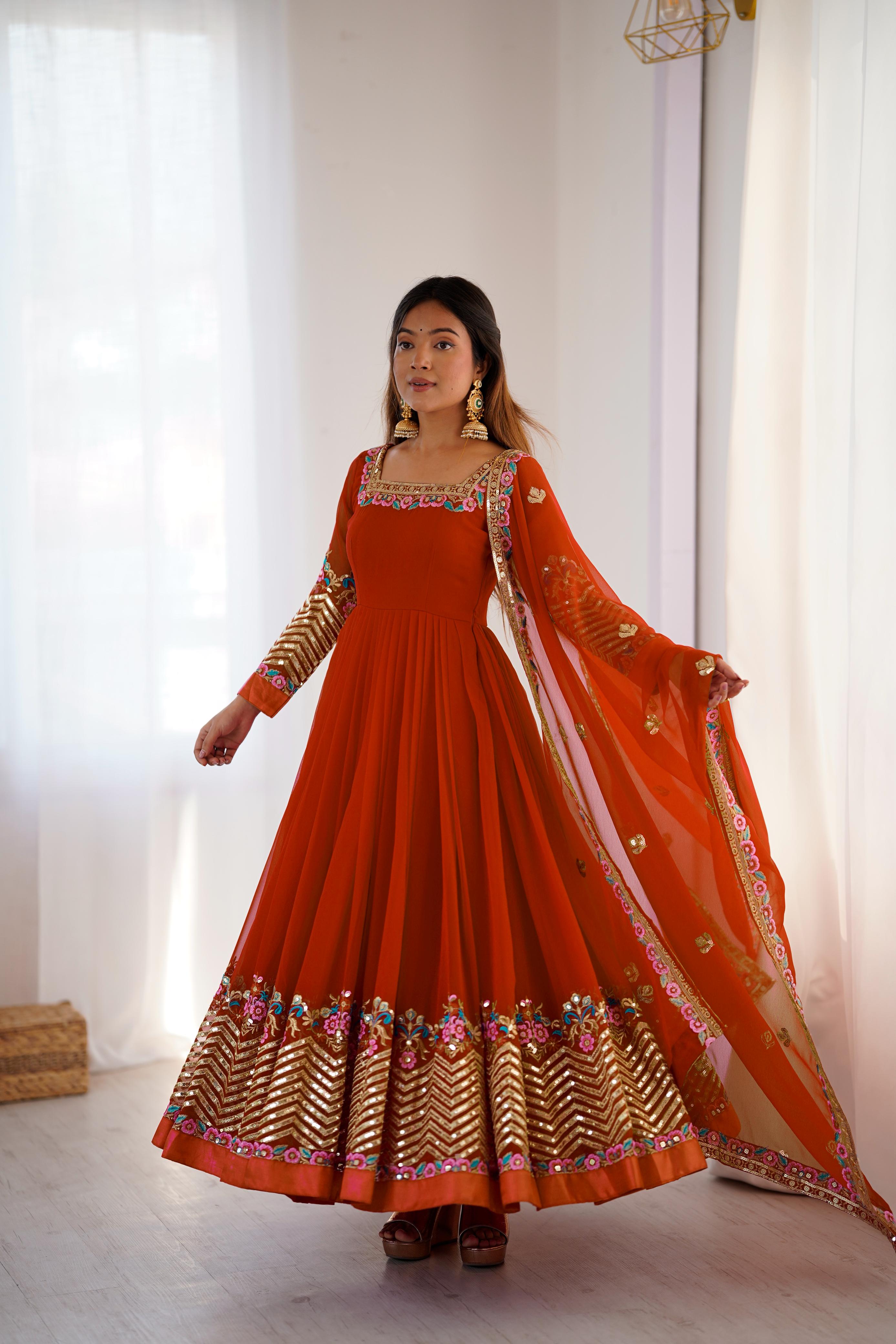 "Elegant Heavy Lace Work Designer Anarkali Three Piece Set"*