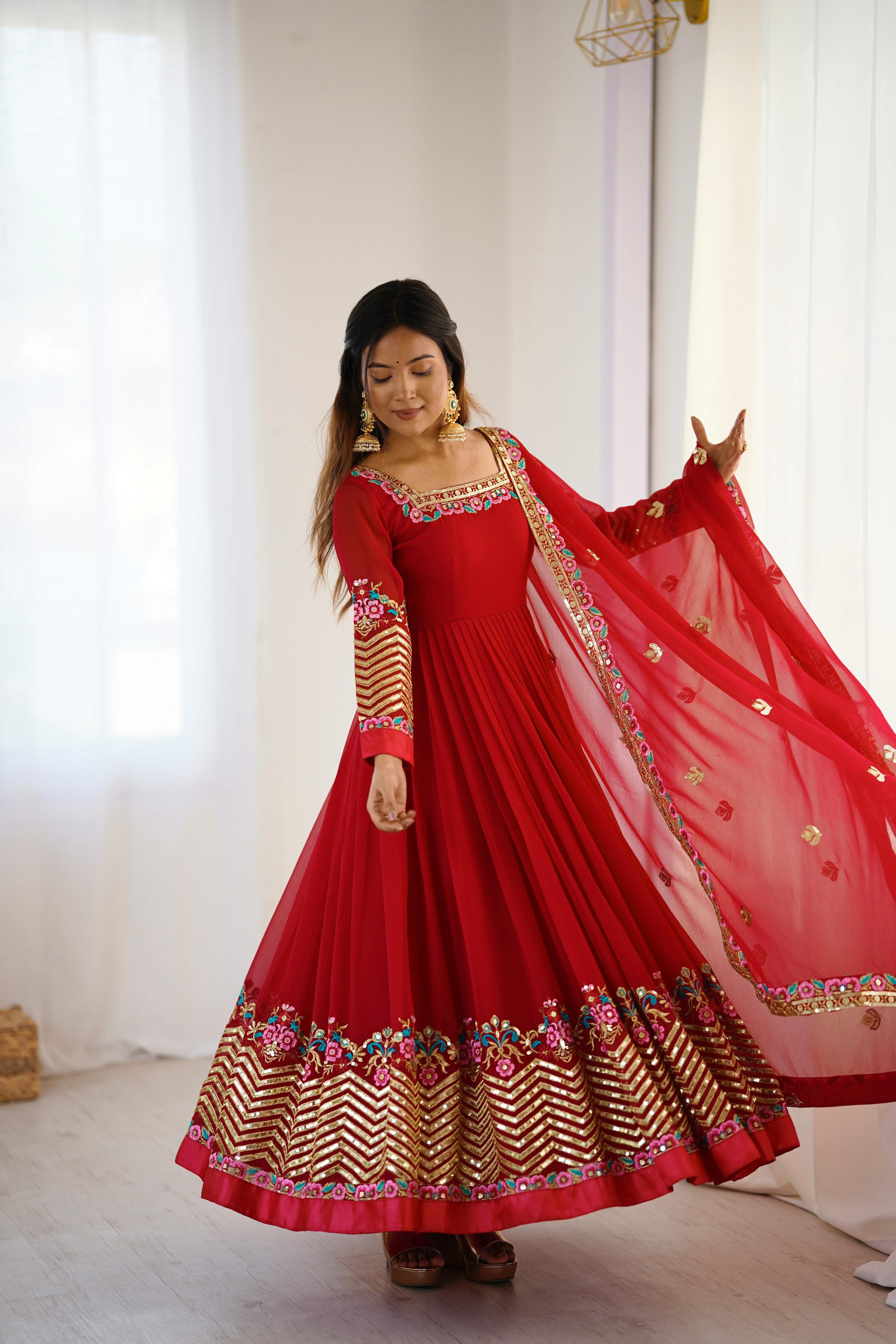 "Elegant Heavy Lace Work Designer Anarkali Three Piece Set"*