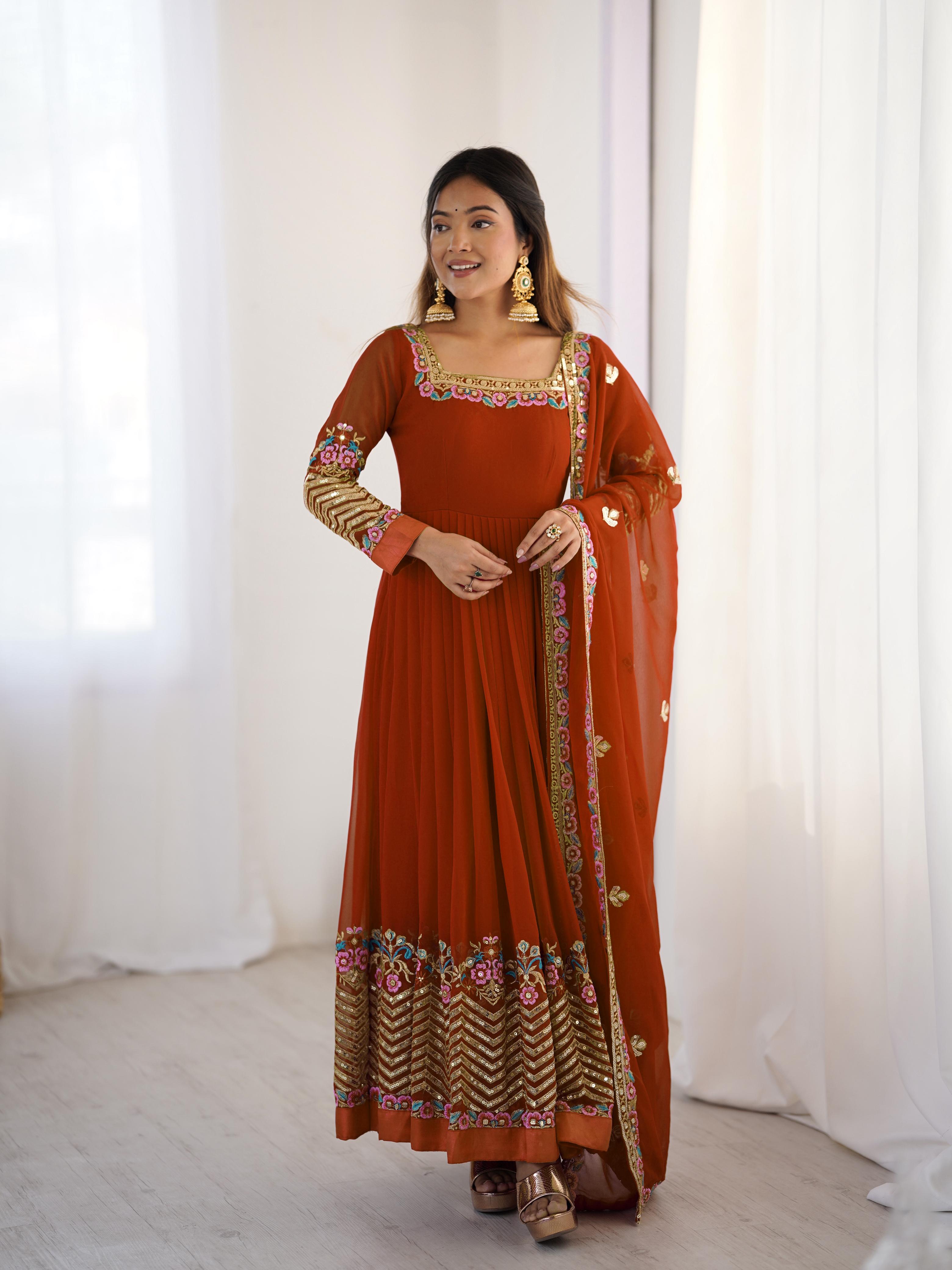 "Elegant Heavy Lace Work Designer Anarkali Three Piece Set"*