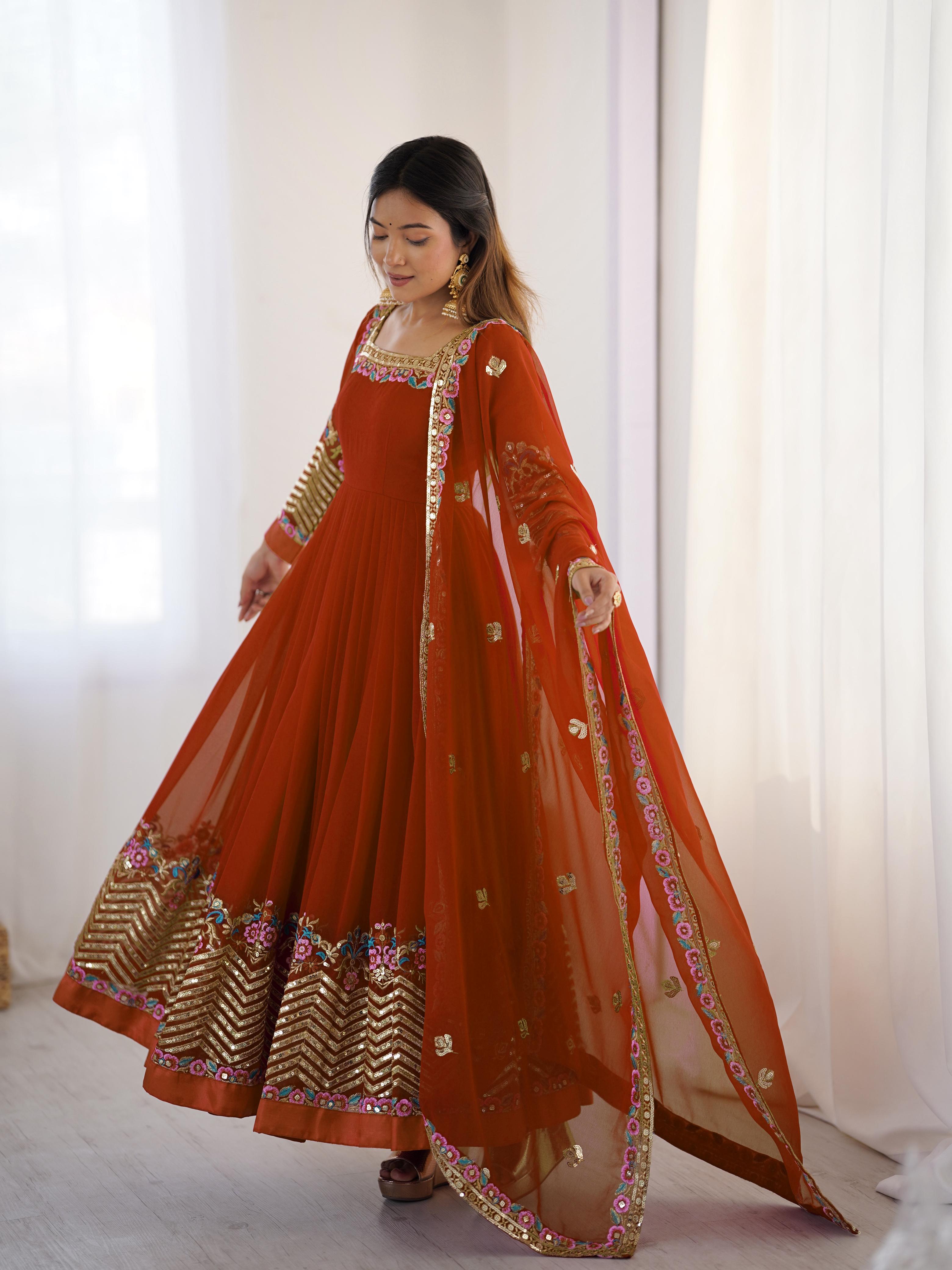 "Elegant Heavy Lace Work Designer Anarkali Three Piece Set"*
