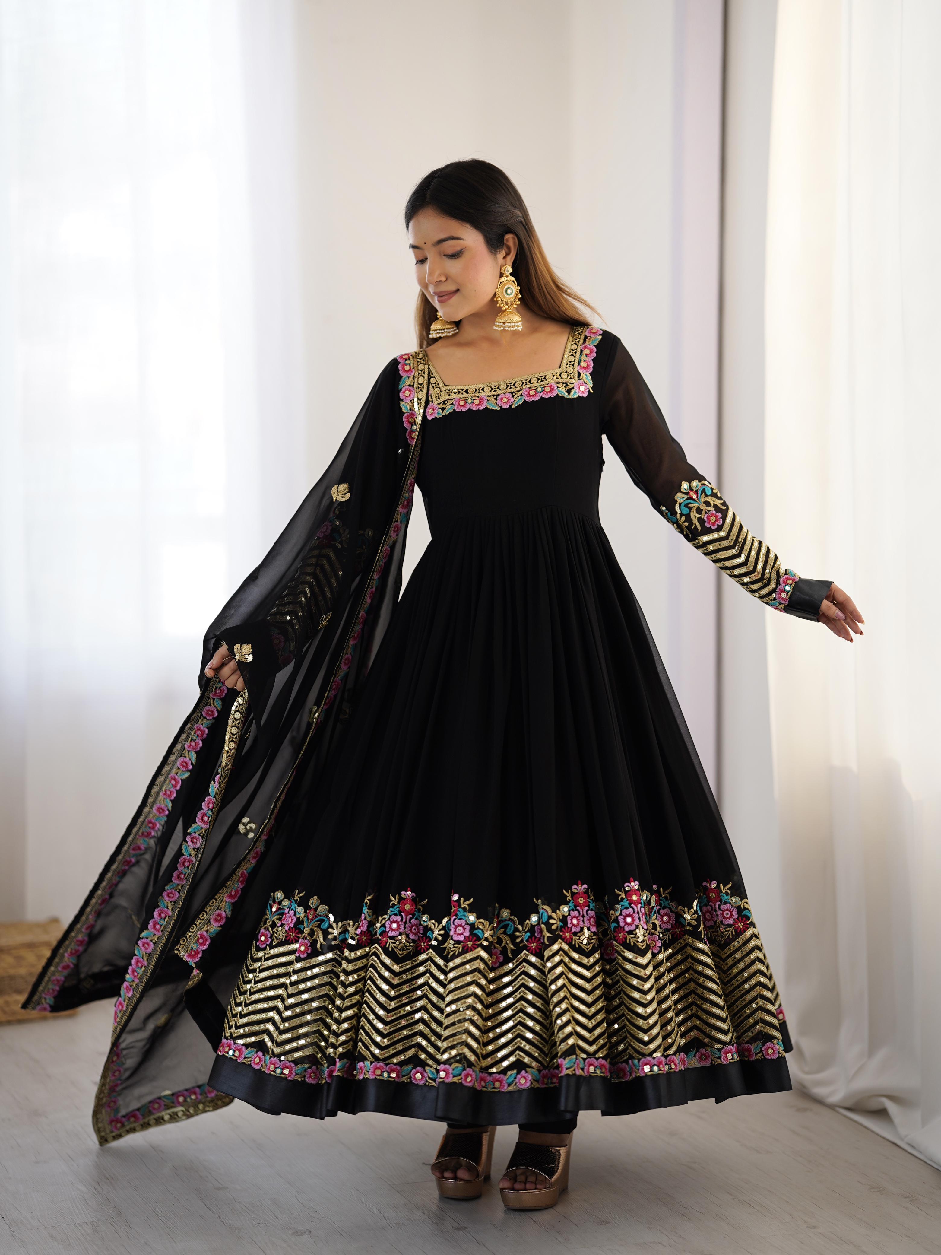 "Elegant Heavy Lace Work Designer Anarkali Three Piece Set"*