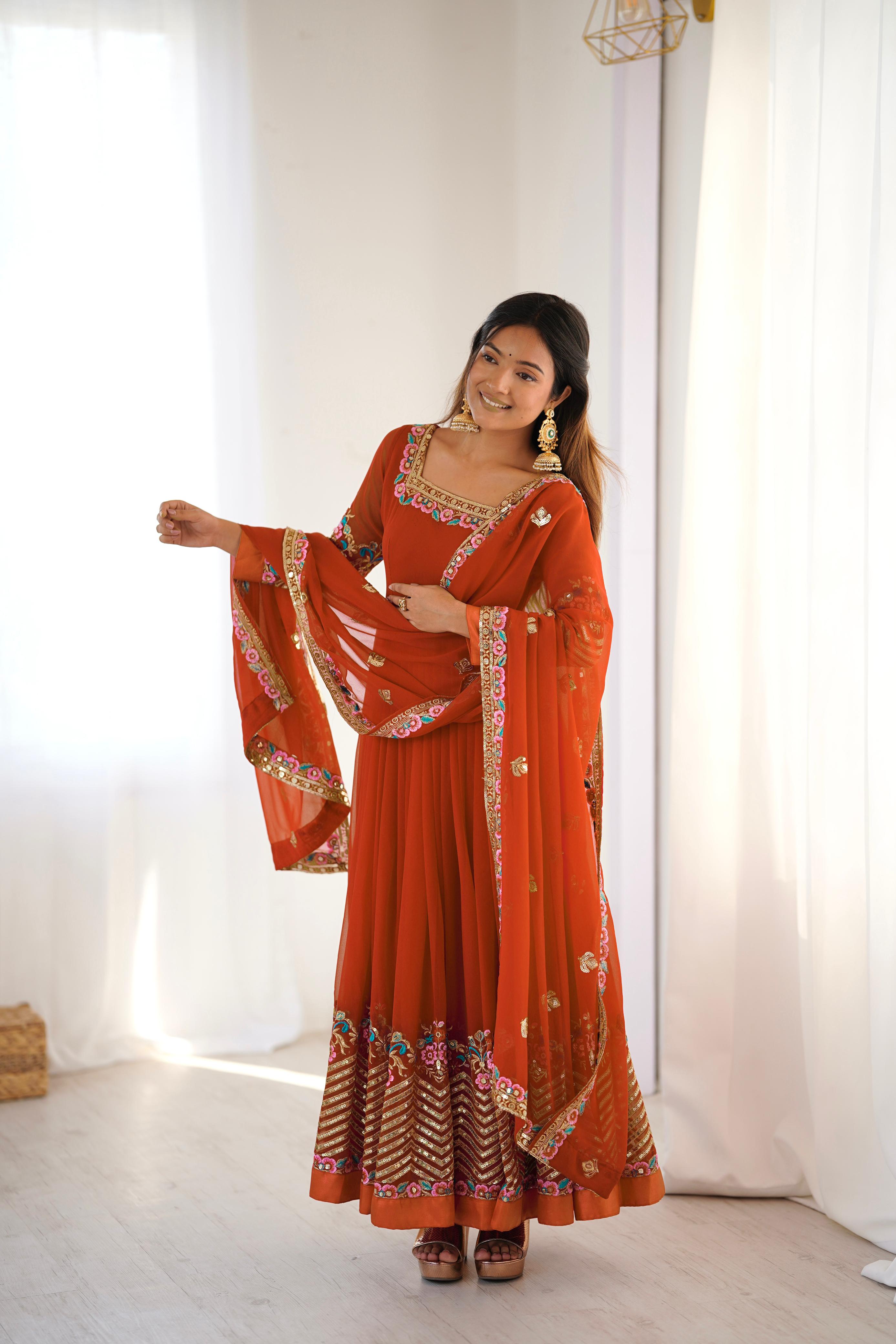 "Elegant Heavy Lace Work Designer Anarkali Three Piece Set"*